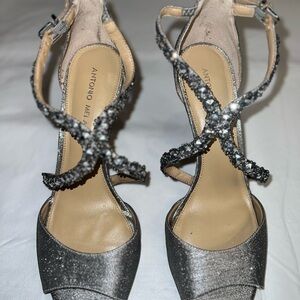 stunning ANTONIO MELANI Glittering Beaded Rhinestone Silver Heels Sparkly